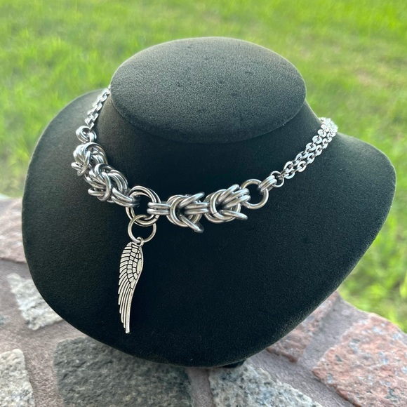 Set ! Handmade maille choker necklace with angel wing + earrings boho valentine - Picture 2 of 14